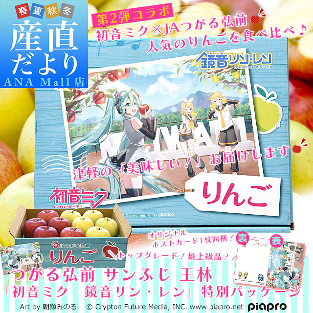青森県より産地直送　JAつがる弘前 サンふじ 王林 最上級品 初音ミク 鏡音リン 鏡音レン コラボ限定化粧箱 約3kg(9から10玉入り) 赤りんご 青りんご 送料無料（離島など一部地域を除く）