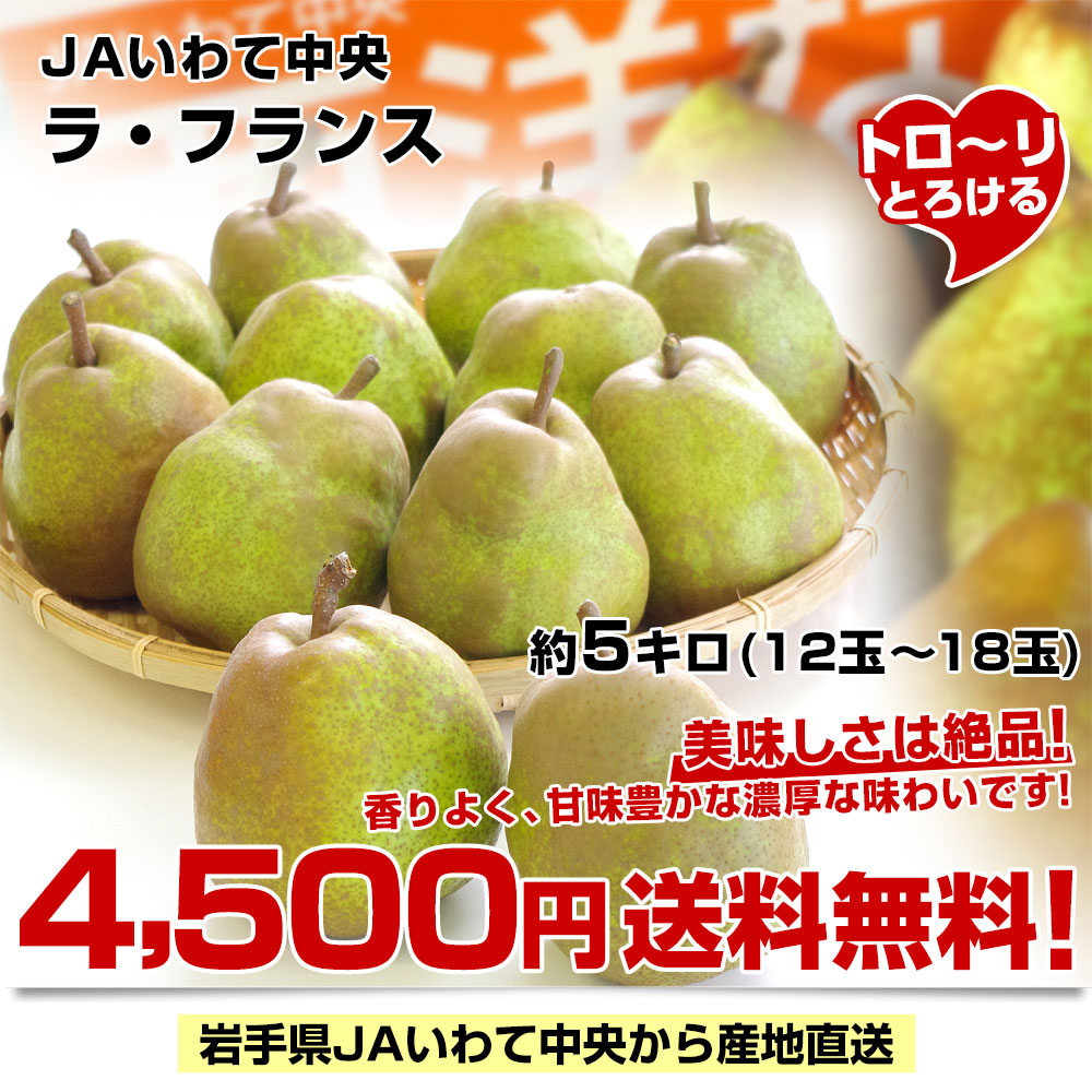 岩手県より産地直送 JAいわて中央 洋梨 ラ・フランス 5キロ(13玉から20玉) 洋なし 洋ナシ ラフランス 送料無料 | 岩手県から産地直送, JAいわて中央 | | 産直だより