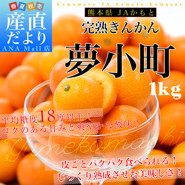 熊本県 JAかもと 完熟きんかん「夢小町」秀品 約1キロ（250g×4パック入り） Lサイズ以上 金柑 柑橘 市場発送 送料無料(離島などの一部地域を除く)