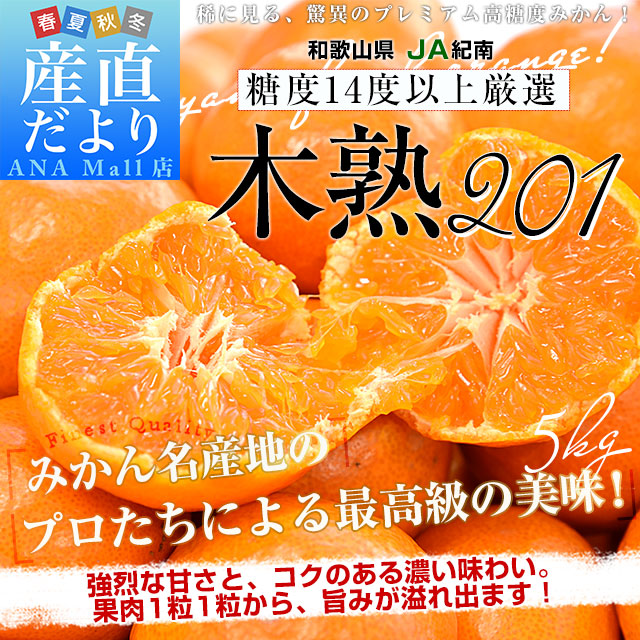 和歌山県 JA紀南 高糖度みかん「木熟201」赤無印以上 糖度14度以上 LからSサイズ 約5キロ (40玉から60玉前後) 送料無料(離島などの一部地域を除く) 蜜柑 ミカン 柑橘