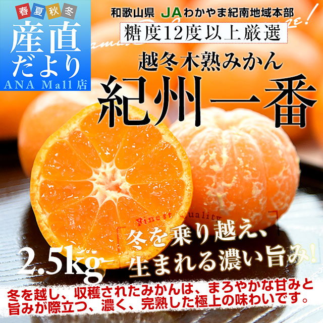 和歌山県 JAわかやま紀南地域本部 越冬木熟みかん「紀州一番」LからSサイズ 約2.5キロ(20玉から30玉前後)  みかん ミカン 送料無料(離島などの一部地域を除く)