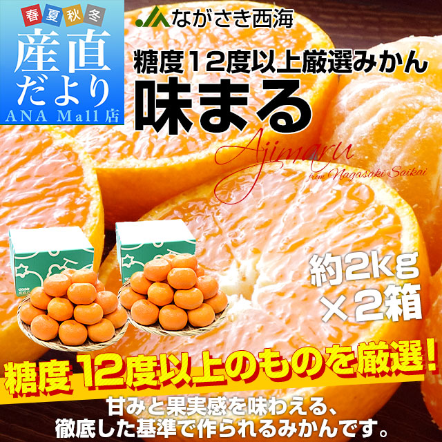長崎県 JAながさき西海 味まる 約2キロ×2箱(合計32玉から48玉前後)優品以上 ミカン 蜜柑 送料無料(離島などの一部地域を除く)