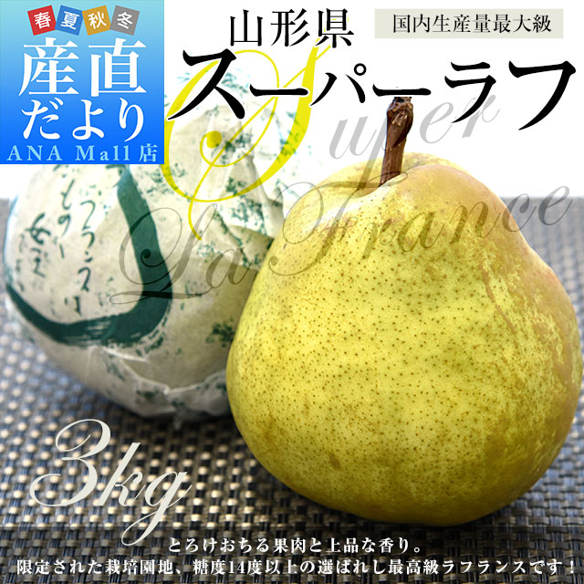 【お歳暮 ギフト】山形県から産地直送 JAてんどう スーパーラフ 約3キロ 4Lから2Lサイズ(8玉から10玉入り) 送料無料(離島などの一部地域を除く) 洋梨 ラフランス ギフト