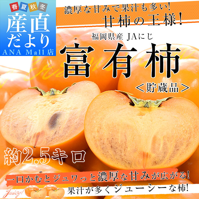 福岡県 JAにじ 富有柿 貯蔵品 秀品 約2.5キロ 2Lサイズ(9玉) 送料無料(離島など一部地域を除く) かき カキ 甘柿