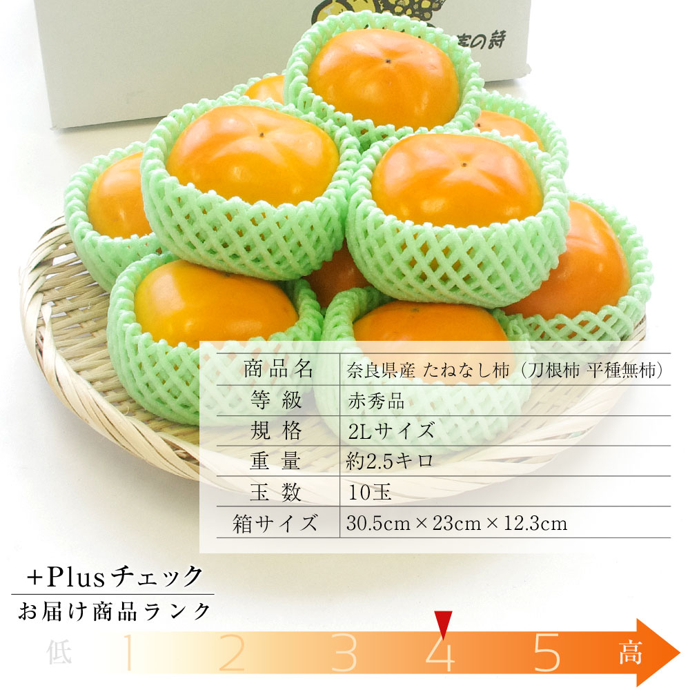 送料無料 奈良県産 たねなし柿 2Lサイズ 約2.5キロ （10玉） 柿 たねなし柿 刀根柿 平種無柿