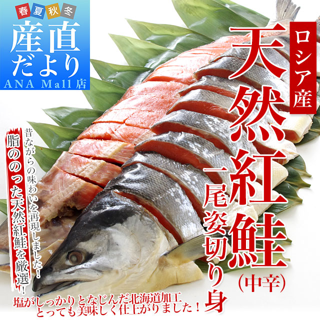 北海道加工 天然紅鮭 <中辛> 1尾姿切り身 約1.6キロ 送料無料(離島などの一部地域を除く) ロシア産 鮭 サケ 冬ギフト